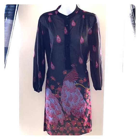 Vintage Sheer Peacock Chiffon Tunic Shirt - Picture 1 of 8